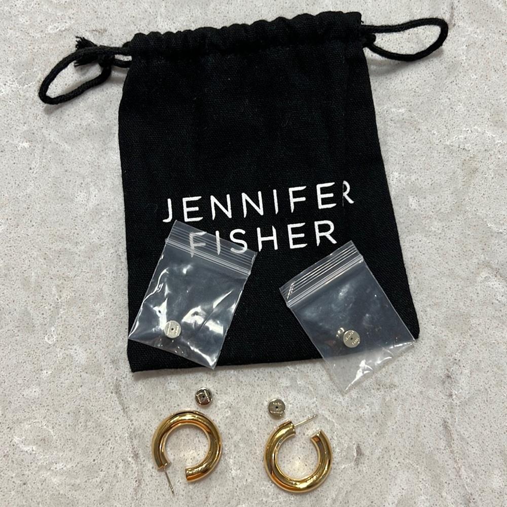 Jennifer Fisher Samira Huggies 10k Yellow Gold Plated Brass.